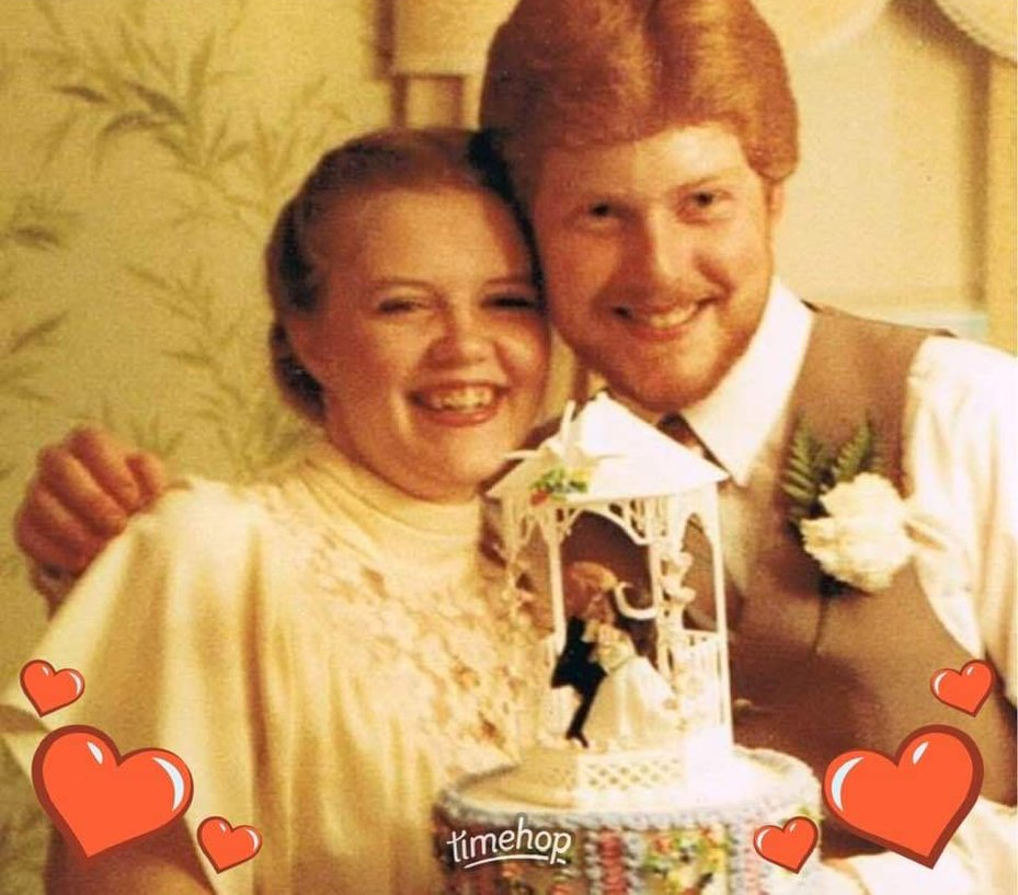 J.F. and Debbie Kilty with their wedding cake, June 27, 1982